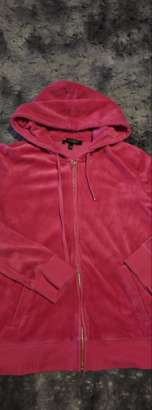 Juicy Couture Hot Pink Velour Zip Hoodie with Gold Trim